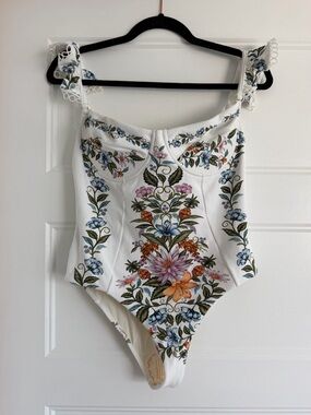 FARM Rio White Floral One-Piece Swimsuit with Multicolor Garden Print
